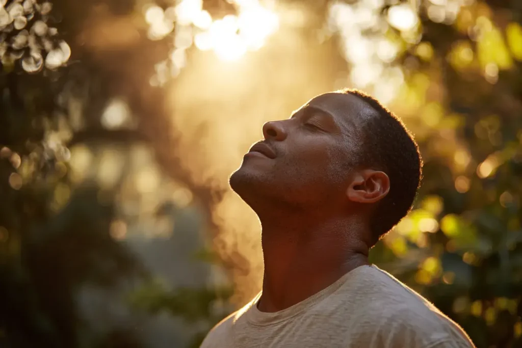 Homme en train de se détendre, il ressent les bienfaits de l'huile d'origan