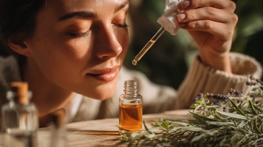 bienfaits huile d'origan sur une femme brune