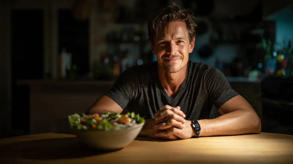 chrome complément alimentaire pour la glycémie, on voit un homme heureux car il n'a plus faim et peut perdre du poid