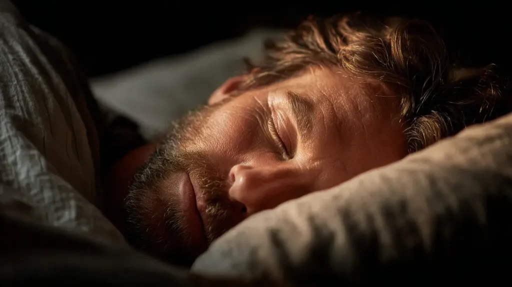 Homme en train de dormir profondément après avoir consommé des compléments alimentaire pour le sommeil