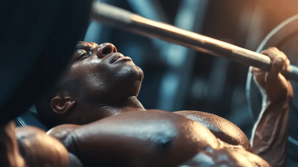 compléments alimentaires pour la force de la marque nutriforce utilisés par un athlète pour le développé couché