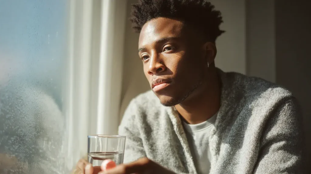 un homme prend des compléments alimentaires pour la dépression