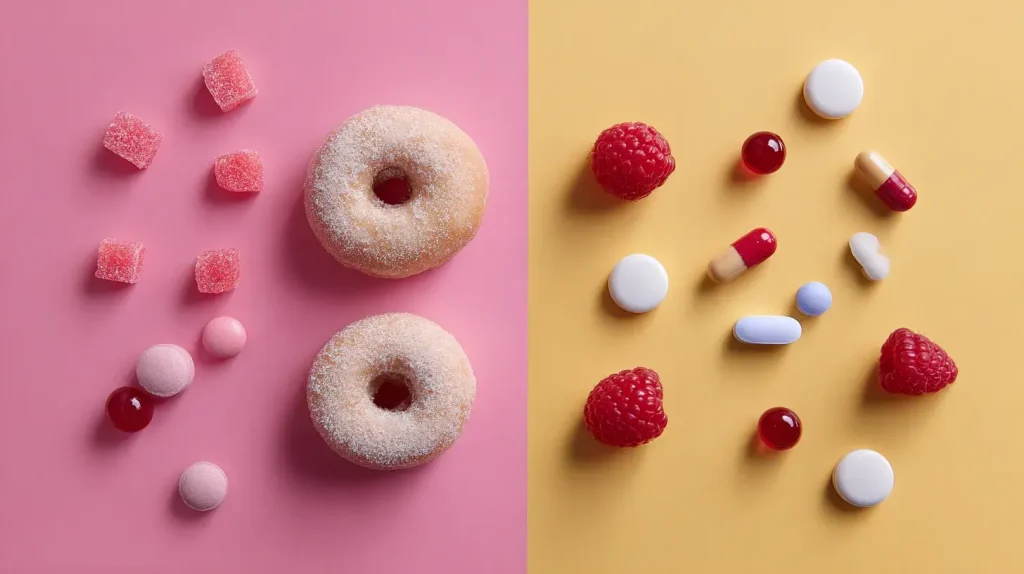 photo de complément alimentaires avec des choses sucrées 