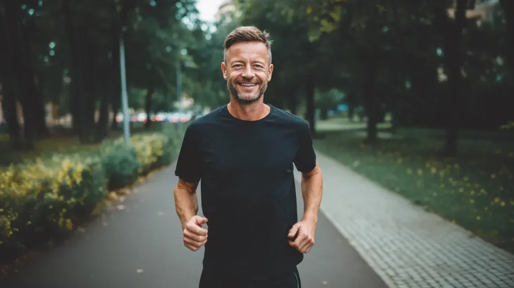 compléments alimentaires pour le foie, le TUDCA pour protéger le foie, on voit un homme en bonne santé qui court
