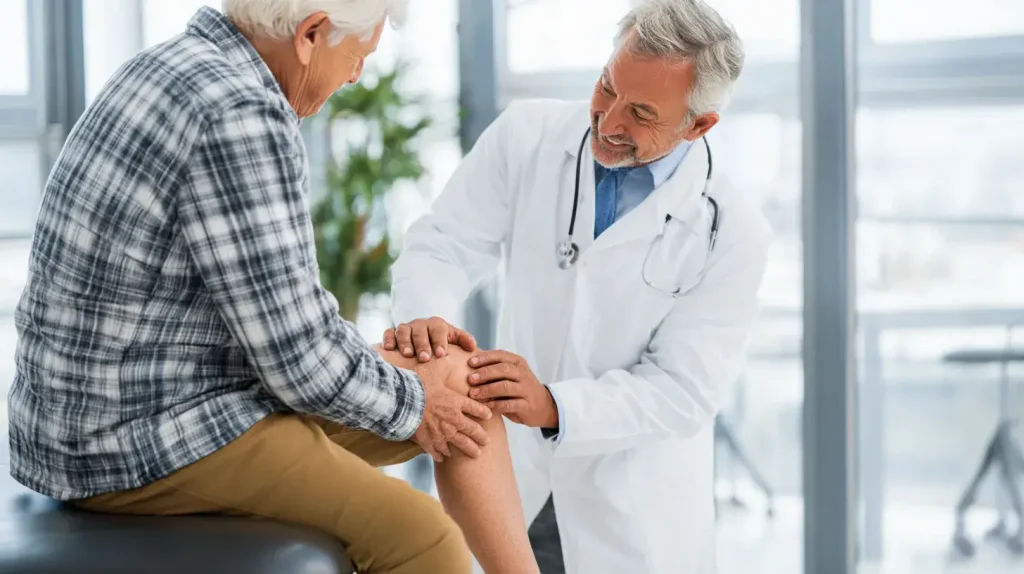 un médecin s'occupe d'un patient qui à des douleurs articulaires