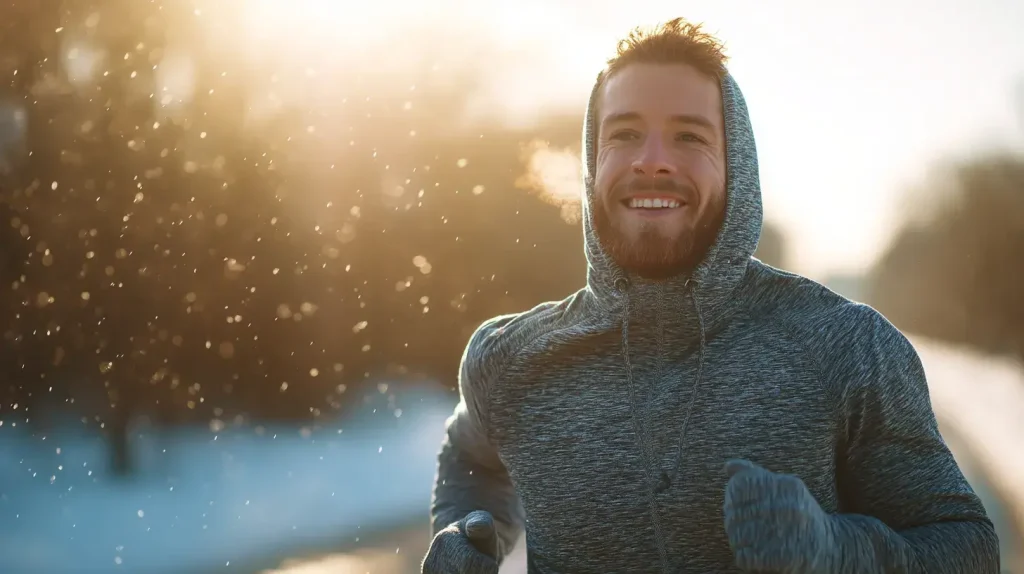 un homme cours sous la neige