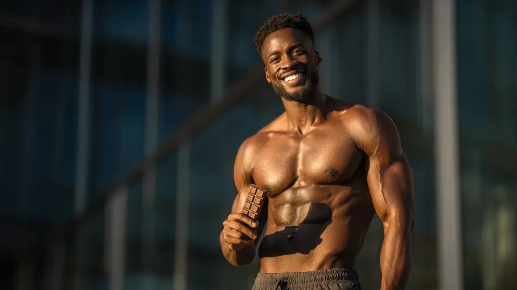 Homme consommant du magnésium sous forme de chocolat