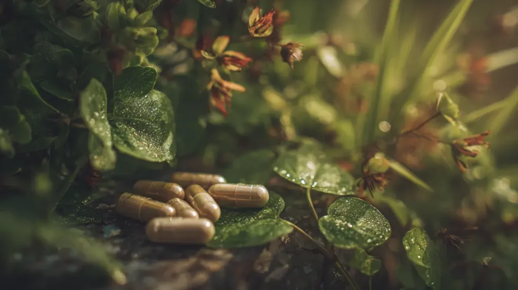 shilajit en gélule sur une feuille de shilajit