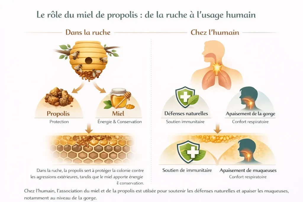 schéma expliquant le fonctionnement du miel de propolis