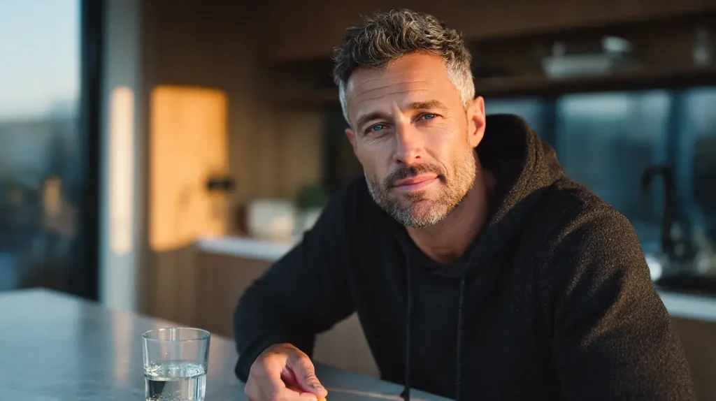 Homme qui consomme le fadogia agrestis pour ses bienfaits