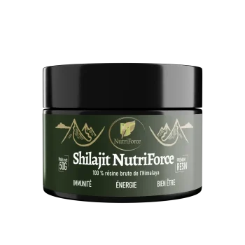 photo de la résine de shilajit bio nutriforce et ses bienfaits sur cette image produit
