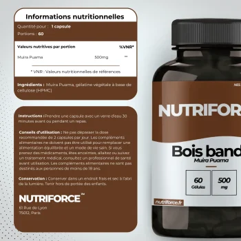 fiche de provenance, transparence, origine et qualité nutritionnelle du bois bandé nutriforce, le vrai muira puama
