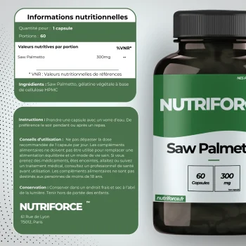 fiche nutritionnelle, transparence et origine du saw palmetto
