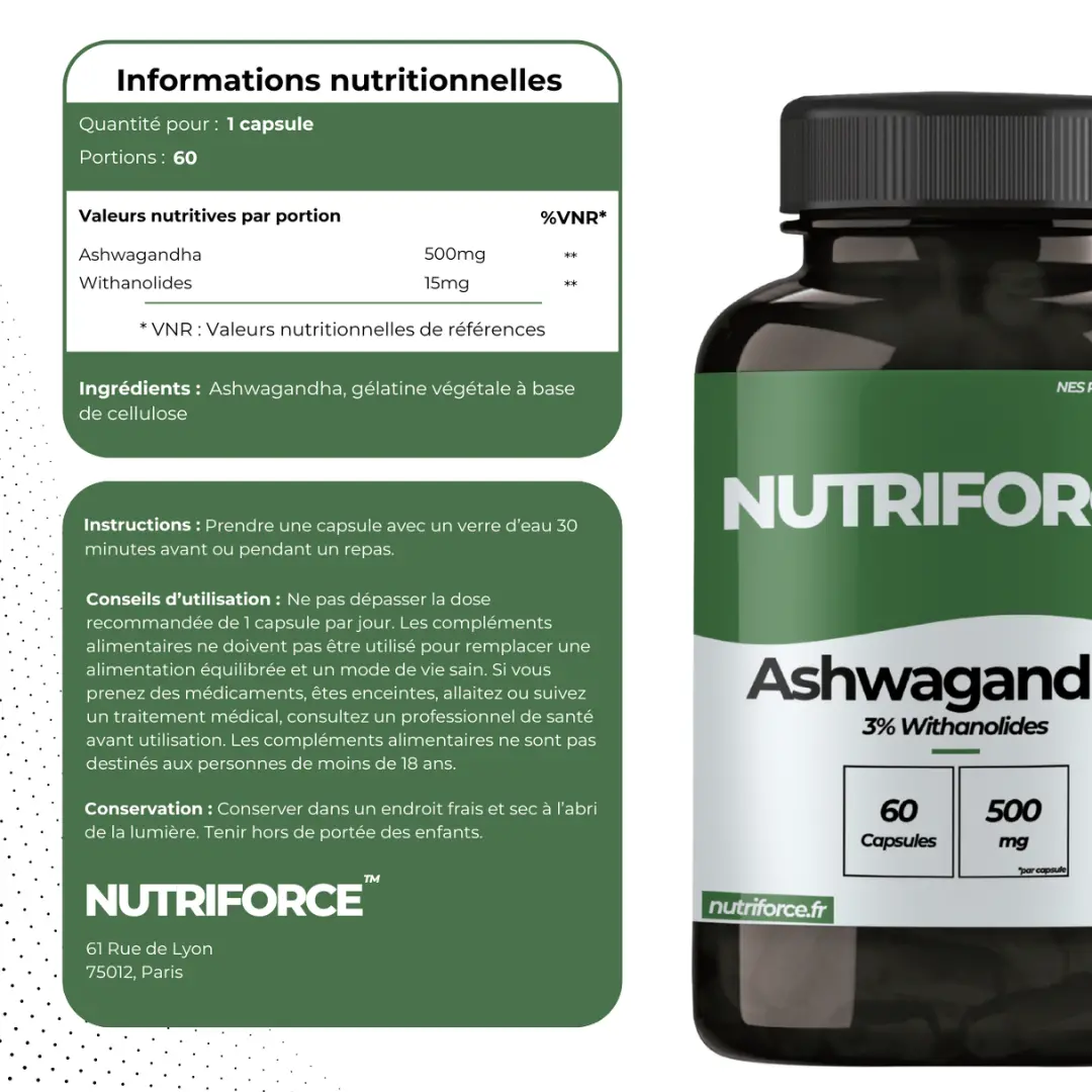 Ashwagandha pur et naturel, valeur nutritionnelle