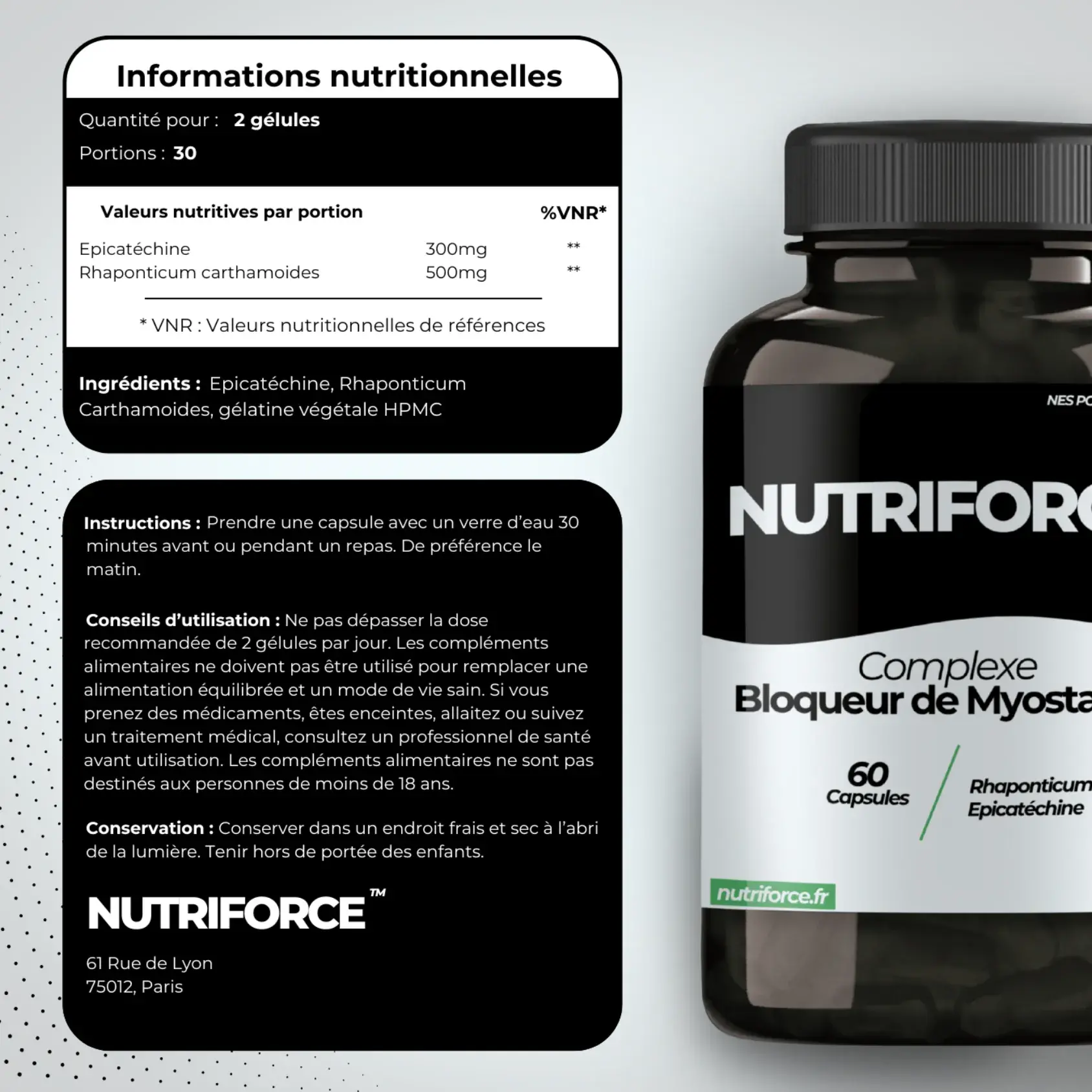 complément alimentaire du pack force nutriforce testé en laboratoire, pur et naturel, bloqueur de myostatine