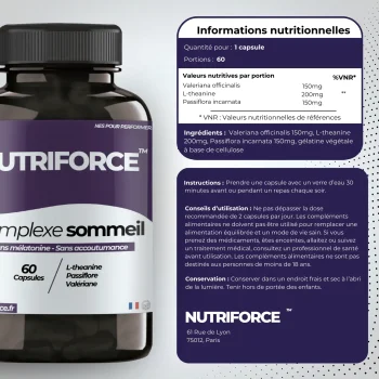 Complément alimentaire pour le sommeil, gélules de complexe sommeil, pharmacie, avec traçabilité
