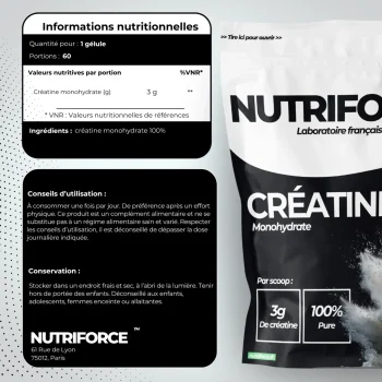 Créatine, dose, bienfaits , tracabilité, produit pur et naturel