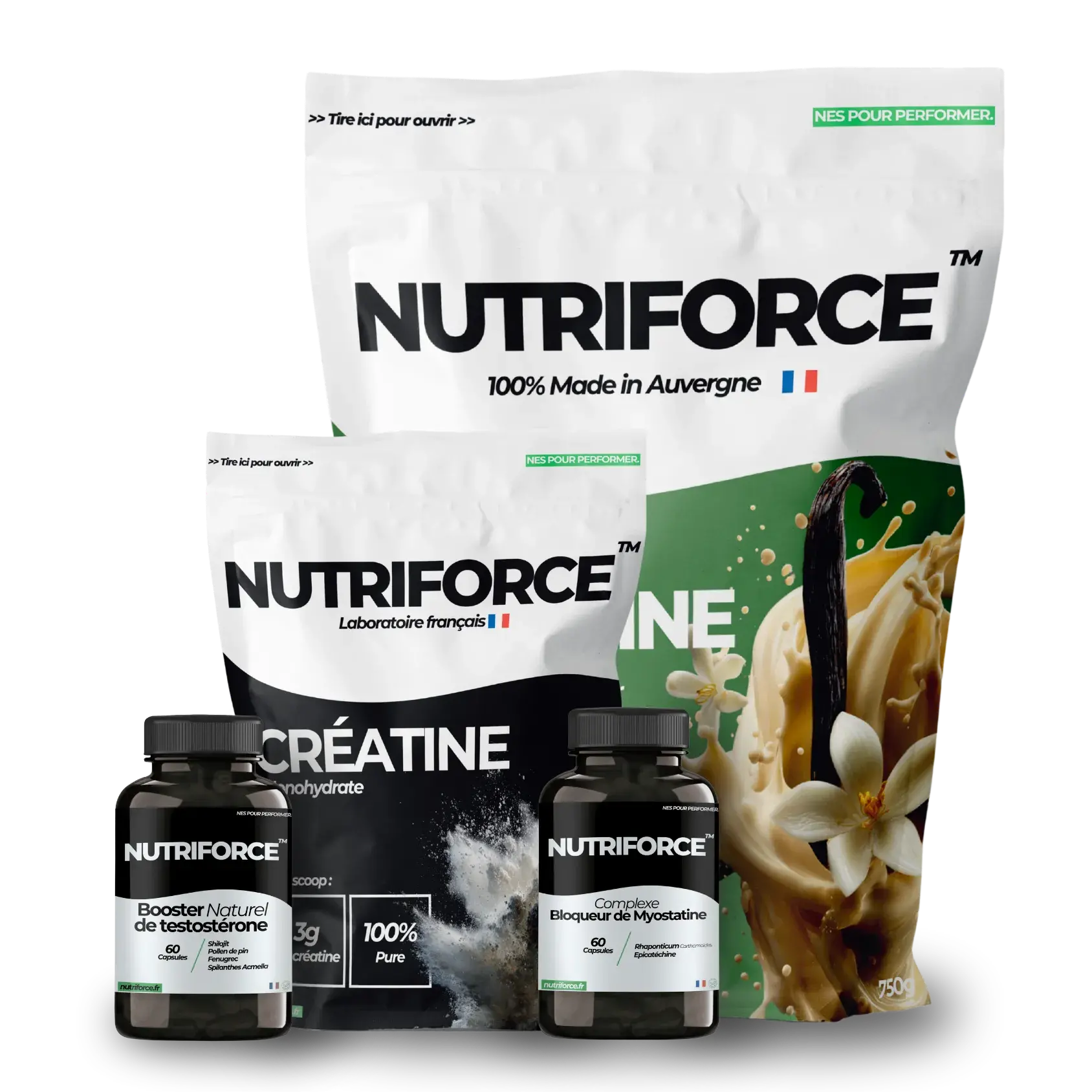pack gain de force de la marque nutriforce, bienfaits et traçabilité, gout vanille