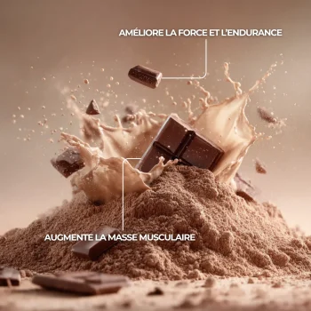Whey chocolat dans le pack prise de masse pour favoriser la musculation , prise de masse musculaire, bien-être
